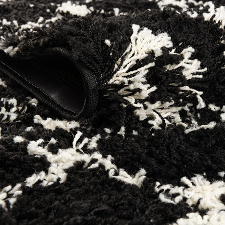 Black and White 2' 7 x 10' Moroccan Trellis Shag Runner Area Rug Thick Soft Touch Fluffy & Plush Shaggy Pile 100% Polypropylene Geometric Traditional Carpet for Sale at Rug Engine