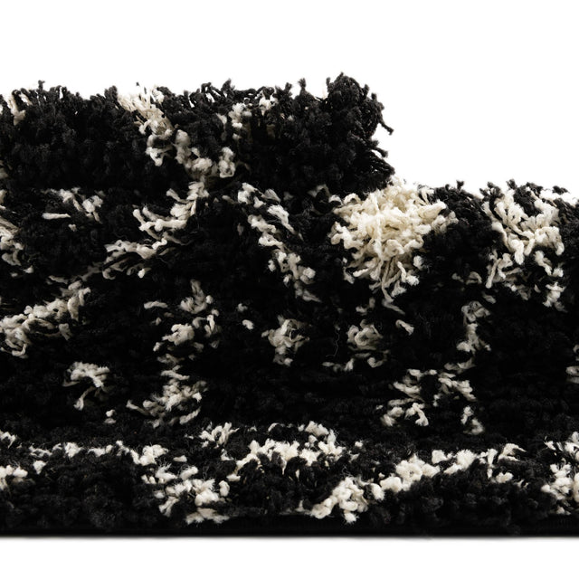 Black and White 3' 3 x 16' 5 Moroccan Trellis Shag Runner Area Rug Thick Soft Touch Fluffy & Plush Shaggy Pile