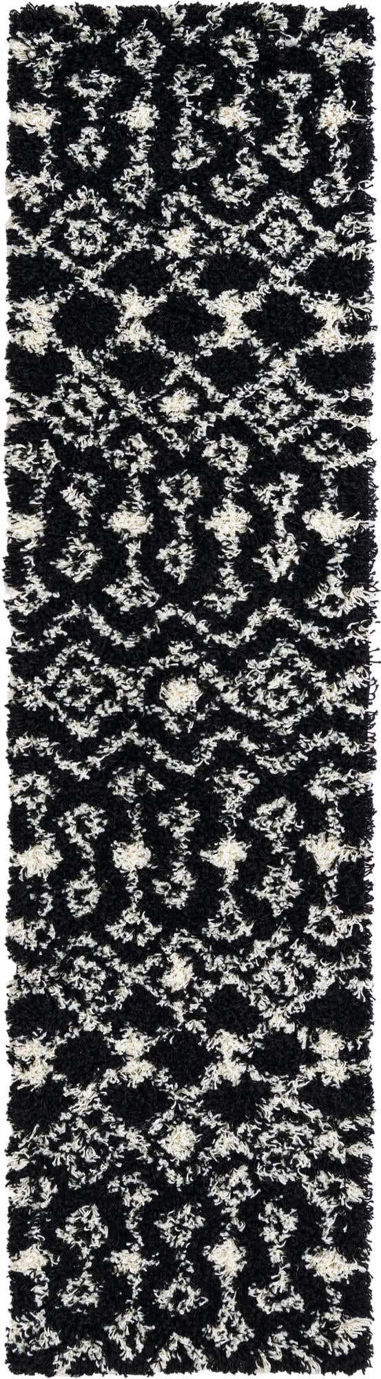Black and White 2' x 8' Moroccan Trellis Shag Runner Area Rug Thick Soft Touch Fluffy & Plush Shaggy Pile