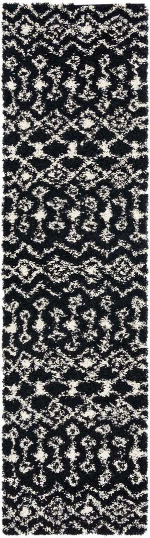 Black and White 2' 7 x 10' Moroccan Trellis Shag Runner Area Rug Thick Soft Touch Fluffy & Plush Shaggy Pile
