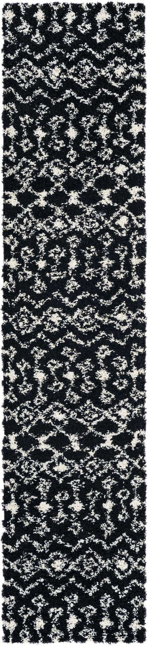 Black and White 2' 7 x 12' Moroccan Trellis Shag Runner Area Rug Thick Soft Touch Fluffy & Plush Shaggy Pile
