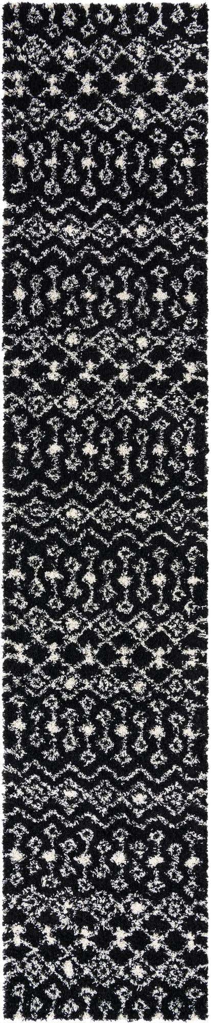 Black and White 3' 3 x 16' 5 Moroccan Trellis Shag Runner Area Rug Thick Soft Touch Fluffy & Plush Shaggy Pile