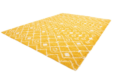 Yellow 10' x 14' 1 Moroccan Trellis Shag Rectangle Area Rug Thick Soft Touch Fluffy & Plush Shaggy Pile 100% Polypropylene Geometric Traditional Carpet for Sale at Rug Engine