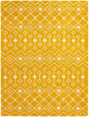 Yellow 10' x 14' 1 Moroccan Trellis Shag Rectangle Area Rug Thick Soft Touch Fluffy & Plush Shaggy Pile