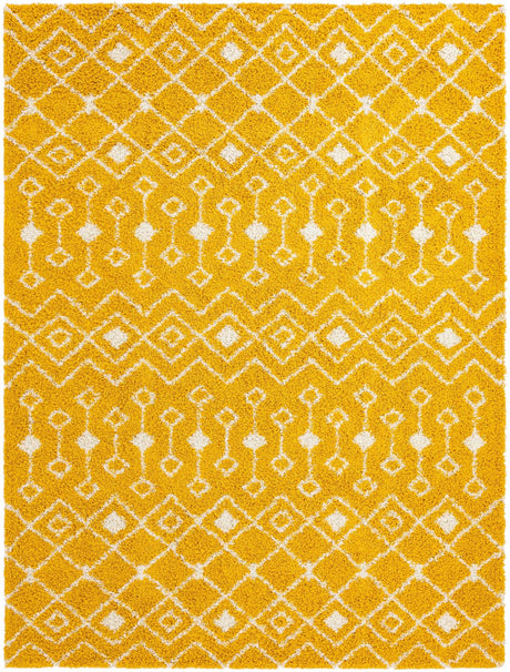 Yellow 10' x 14' 1 Moroccan Trellis Shag Rectangle Area Rug Thick Soft Touch Fluffy & Plush Shaggy Pile