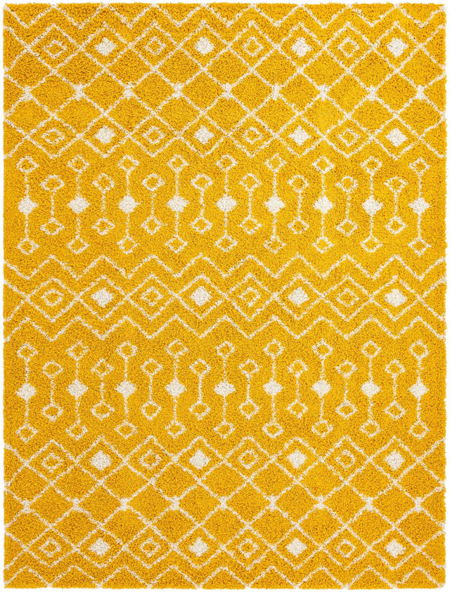 Yellow 10' x 14' 1 Moroccan Trellis Shag Rectangle Area Rug Thick Soft Touch Fluffy & Plush Shaggy Pile