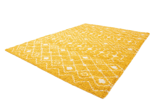 Yellow 9' x 12' Moroccan Trellis Shag Rectangle Area Rug Thick Soft Touch Fluffy & Plush Shaggy Pile