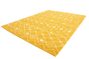 Yellow 9' x 12' Moroccan Trellis Shag Rectangle Area Rug Thick Soft Touch Fluffy & Plush Shaggy Pile