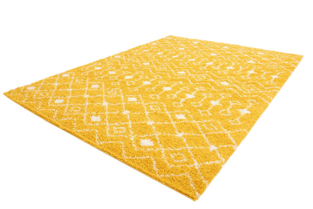 Yellow 9' x 12' Moroccan Trellis Shag Rectangle Area Rug Thick Soft Touch Fluffy & Plush Shaggy Pile