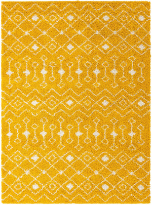 Yellow 9' x 12' Moroccan Trellis Shag Rectangle Area Rug Thick Soft Touch Fluffy & Plush Shaggy Pile