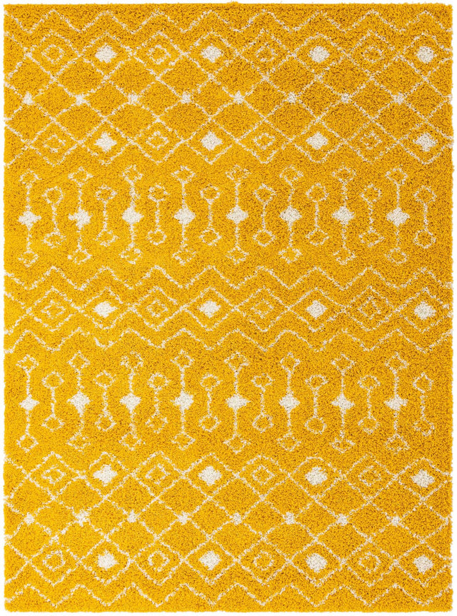 Yellow 9' x 12' Moroccan Trellis Shag Rectangle Area Rug Thick Soft Touch Fluffy & Plush Shaggy Pile