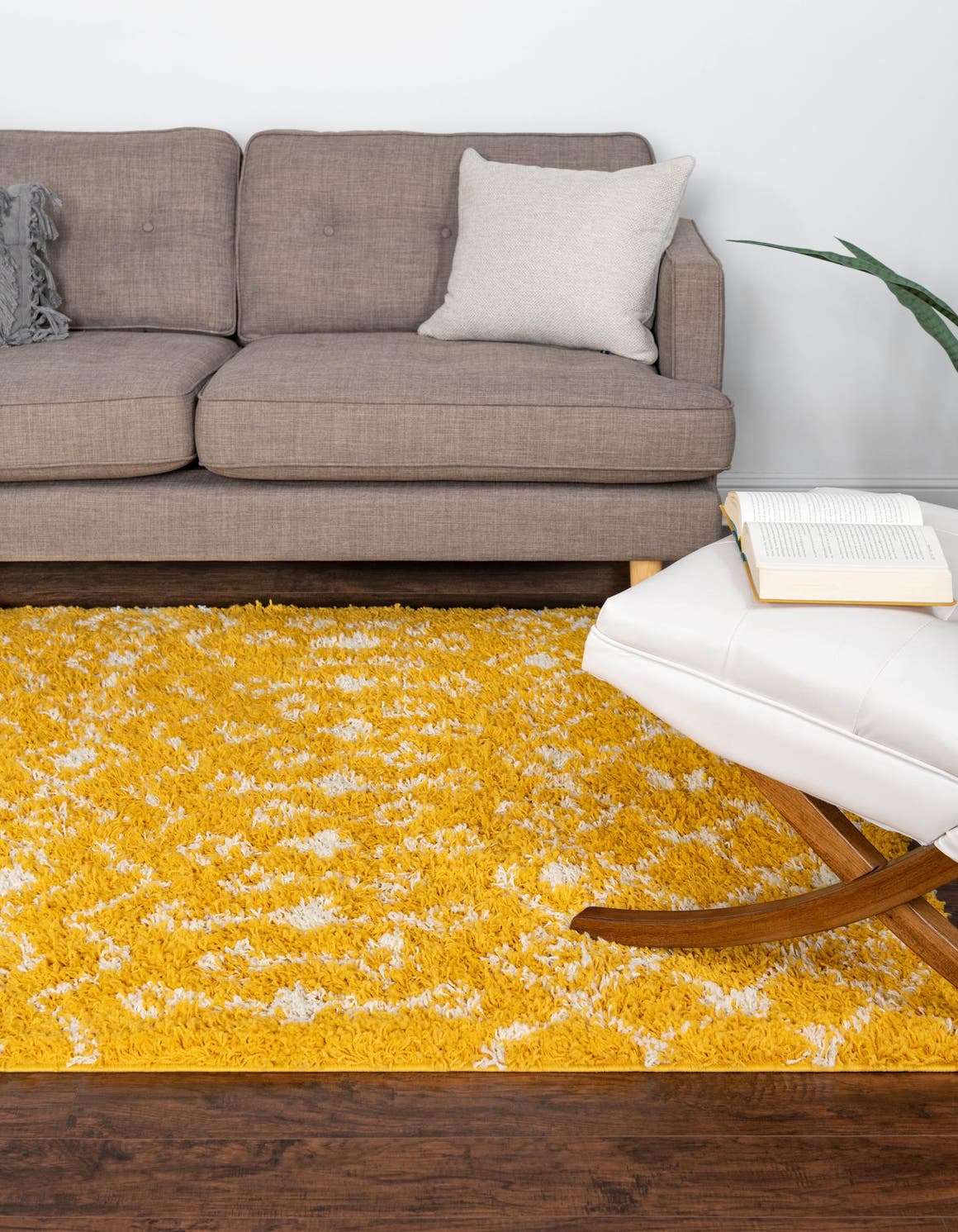 Yellow 6' 1 x 9' Moroccan Trellis Shag Rectangle Area Rug Thick Soft Touch Fluffy & Plush Shaggy Pile 100% Polypropylene Geometric Traditional Carpet for Sale at Rug Engine