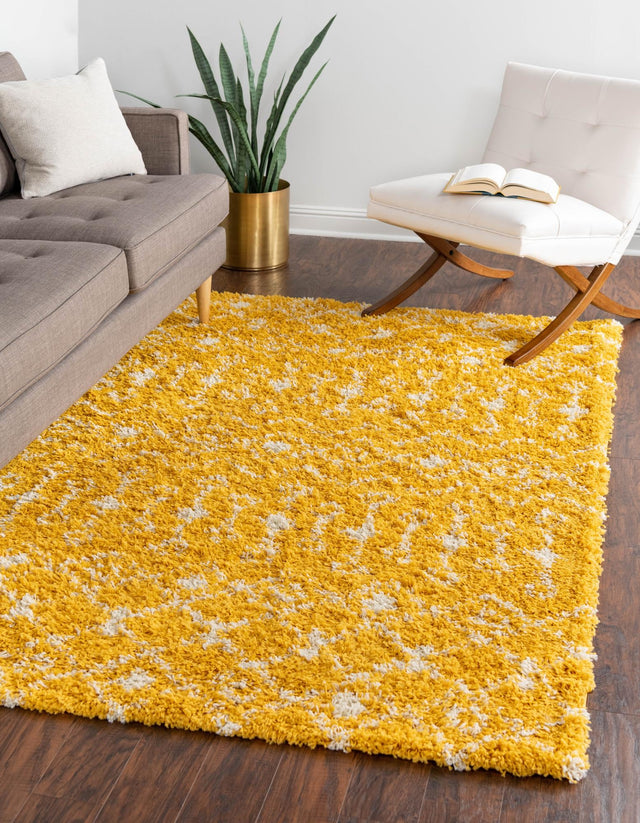 Yellow 4' x 6' Moroccan Trellis Shag Rectangle Rug