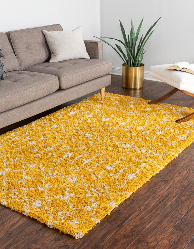 Yellow 4' x 6' Moroccan Trellis Shag Rectangle Rug