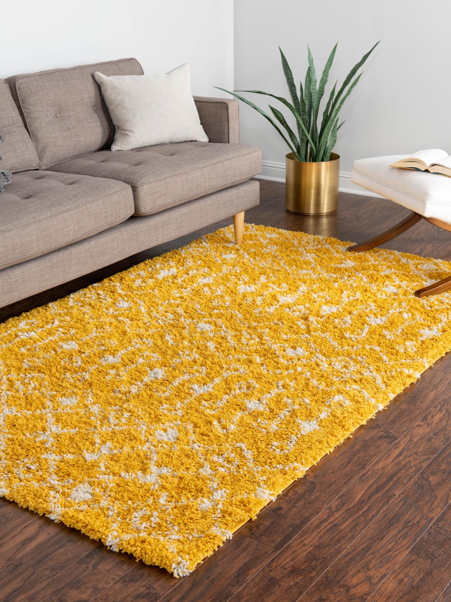 Yellow 6' 1 x 9' Moroccan Trellis Shag Rectangle Area Rug Thick Soft Touch Fluffy & Plush Shaggy Pile 100% Polypropylene Geometric Traditional Carpet for Sale at Rug Engine