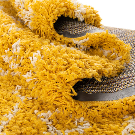 Yellow 9' x 12' Moroccan Trellis Shag Rectangle Area Rug Thick Soft Touch Fluffy & Plush Shaggy Pile 100% Polypropylene Geometric Traditional Carpet for Sale at Rug Engine