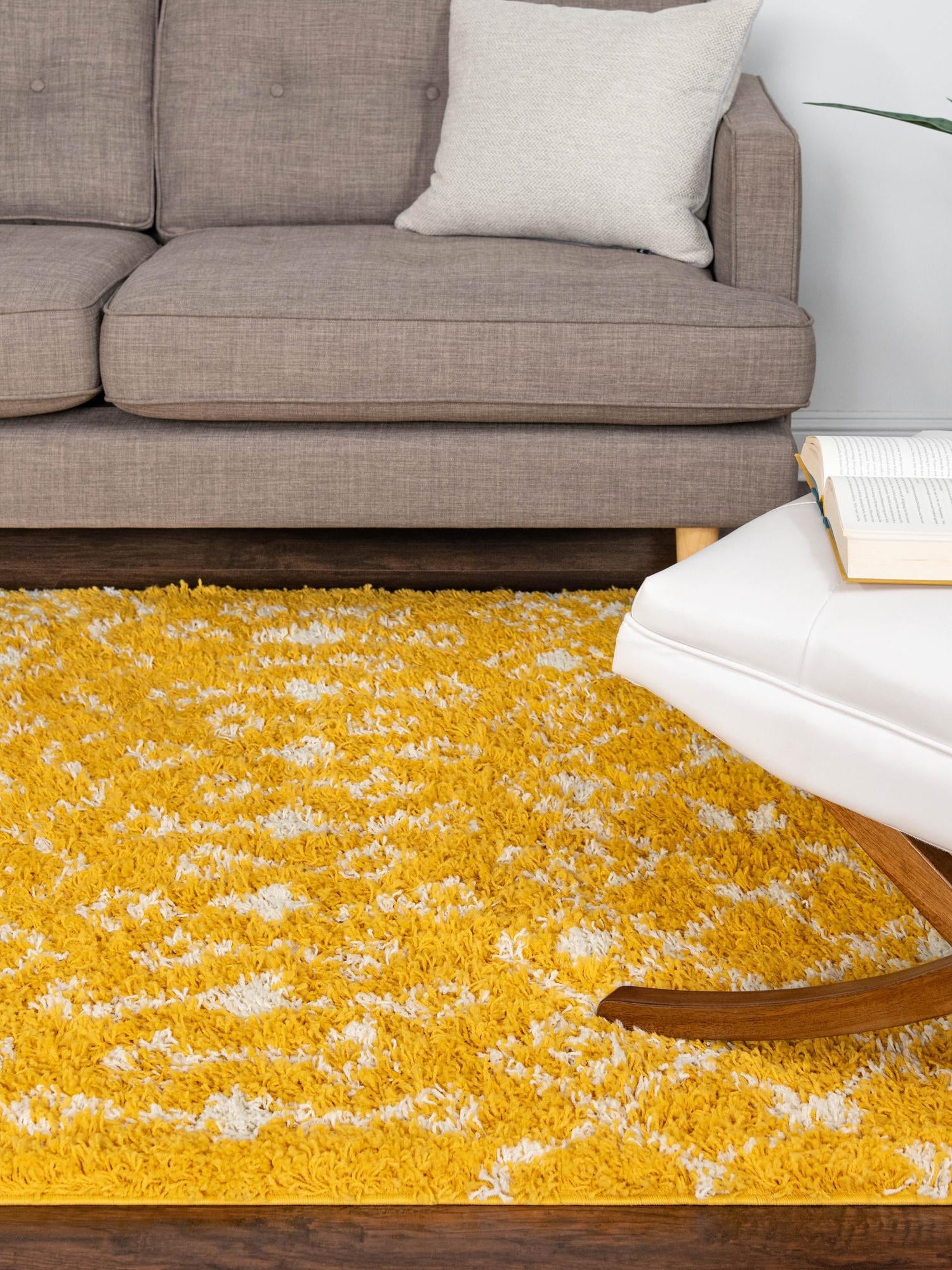 Yellow 9' x 12' Moroccan Trellis Shag Rectangle Area Rug Thick Soft Touch Fluffy & Plush Shaggy Pile 100% Polypropylene Geometric Traditional Carpet for Sale at Rug Engine