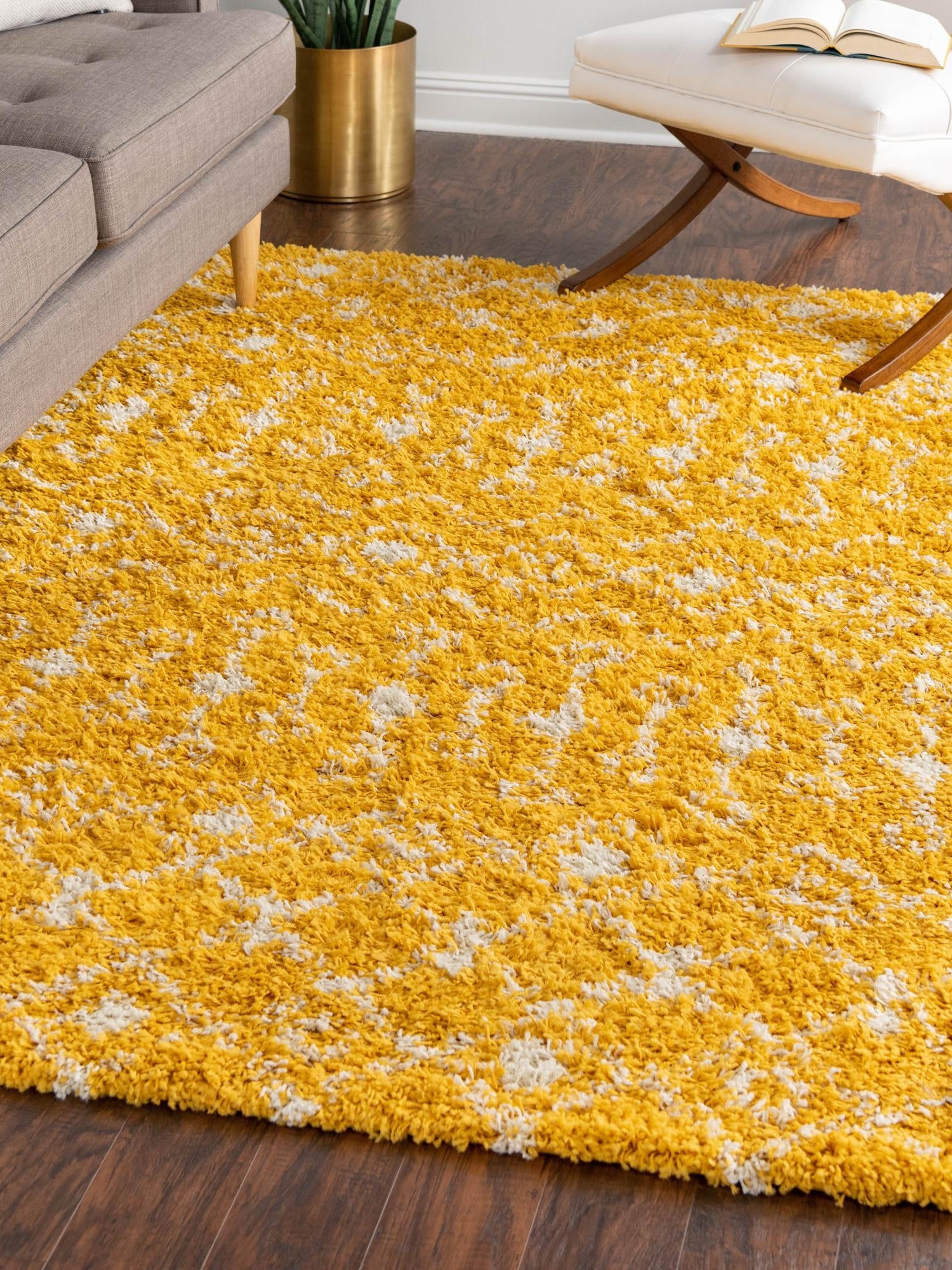 Yellow 2' x 3' 1 Moroccan Trellis Shag Rectangle Area Rug Thick Soft Touch Fluffy & Plush Shaggy Pile 100% Polypropylene Geometric Traditional Carpet for Sale at Rug Engine