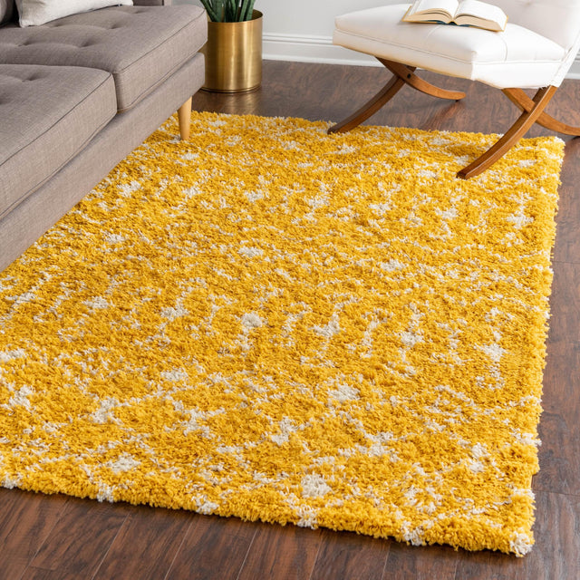 Yellow 2' x 3' 1 Moroccan Trellis Shag Rectangle Area Rug Thick Soft Touch Fluffy & Plush Shaggy Pile