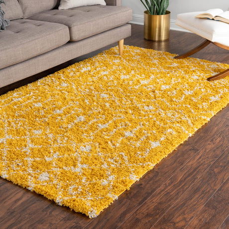 Yellow 10' x 14' 1 Moroccan Trellis Shag Rectangle Area Rug Thick Soft Touch Fluffy & Plush Shaggy Pile 100% Polypropylene Geometric Traditional Carpet for Sale at Rug Engine