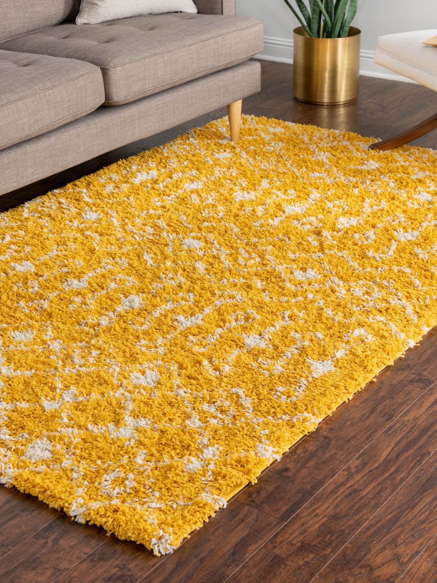 Yellow 9' x 12' Moroccan Trellis Shag Rectangle Area Rug Thick Soft Touch Fluffy & Plush Shaggy Pile 100% Polypropylene Geometric Traditional Carpet for Sale at Rug Engine
