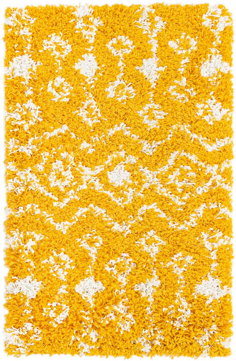 Yellow 2' x 3' 1 Moroccan Trellis Shag Rectangle Area Rug Thick Soft Touch Fluffy & Plush Shaggy Pile