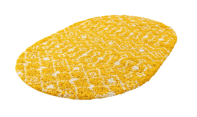 Yellow 5' 3 x 8' Moroccan Trellis Shag Oval Area Rug Thick Soft Touch Fluffy & Plush Shaggy Pile