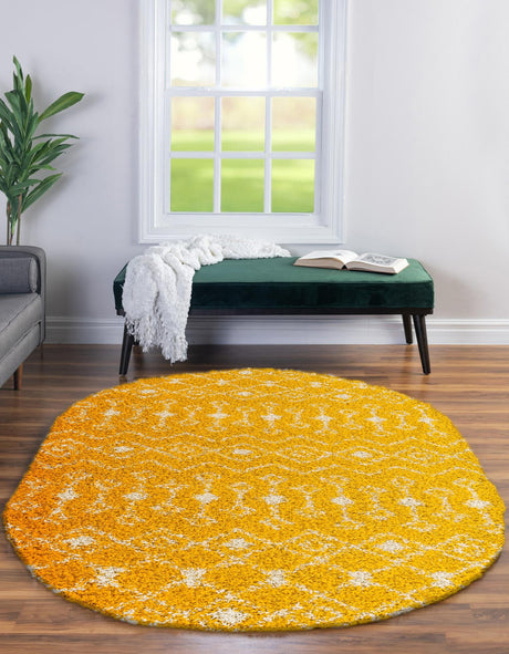 Yellow 7' 10 x 10' Moroccan Trellis Shag Oval Area Rug Thick Soft Touch Fluffy & Plush Shaggy Pile 100% Polypropylene Geometric Traditional Carpet for Sale at Rug Engine