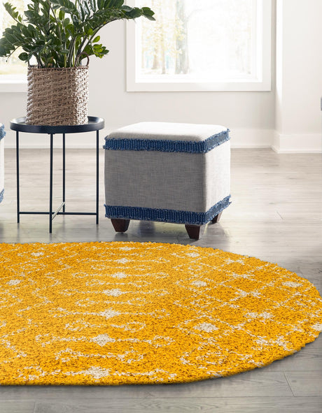 Yellow 7' 10 x 10' Moroccan Trellis Shag Oval Area Rug Thick Soft Touch Fluffy & Plush Shaggy Pile 100% Polypropylene Geometric Traditional Carpet for Sale at Rug Engine
