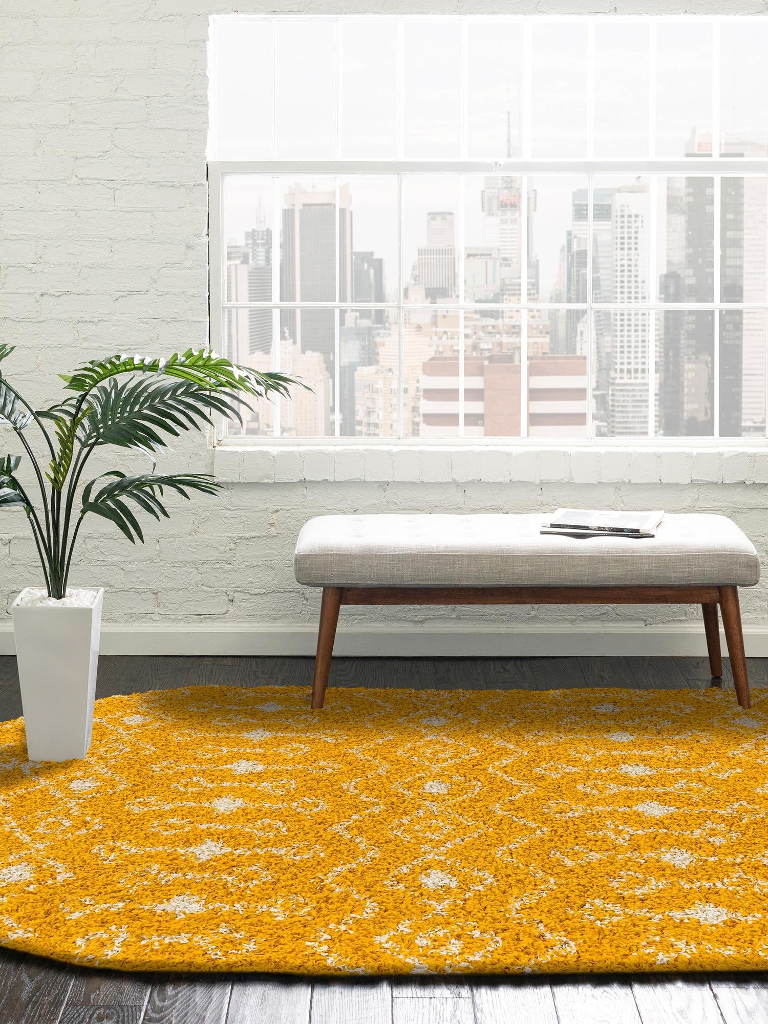 Yellow 7' 10 x 10' Moroccan Trellis Shag Oval Area Rug Thick Soft Touch Fluffy & Plush Shaggy Pile 100% Polypropylene Geometric Traditional Carpet for Sale at Rug Engine