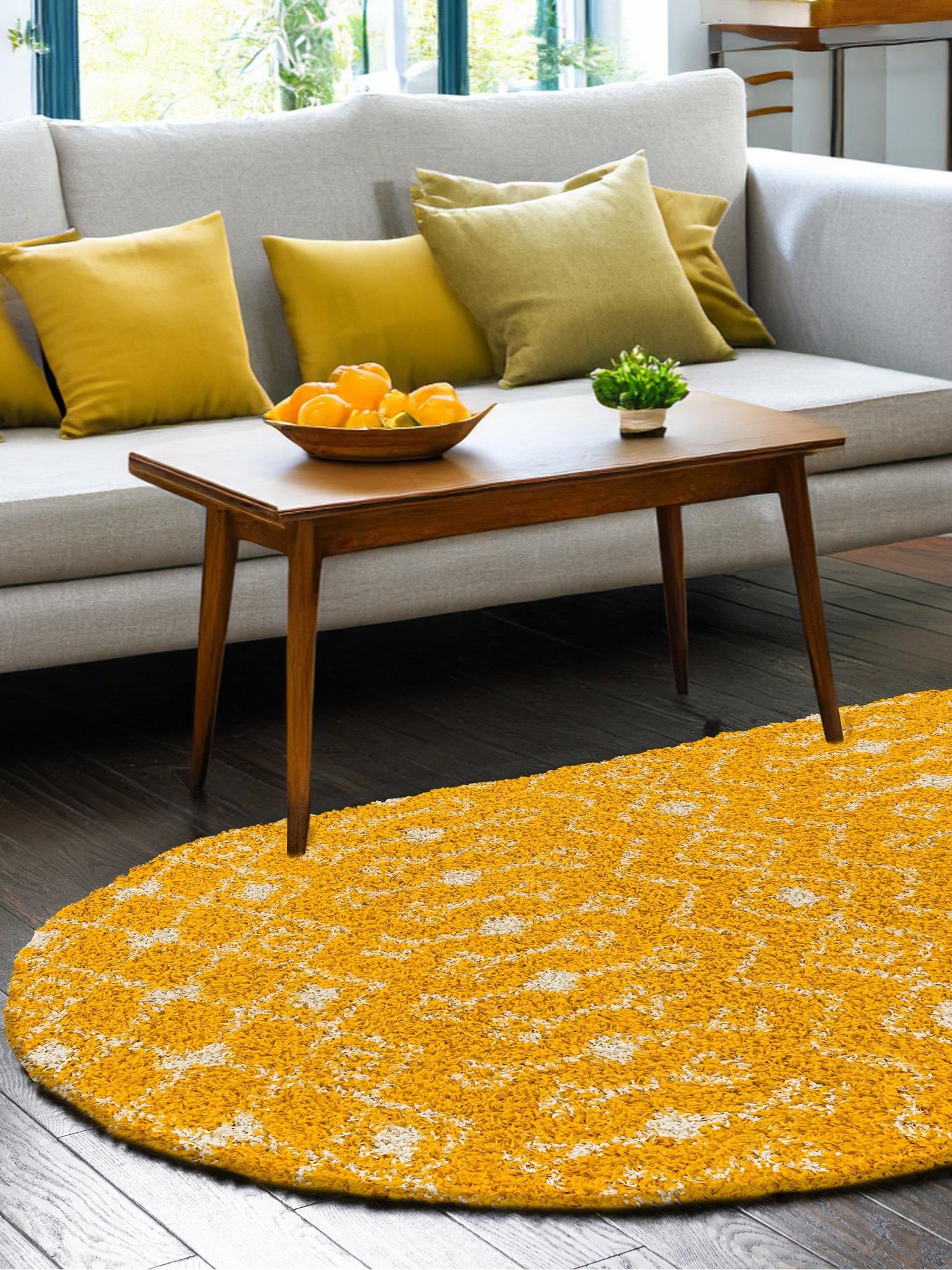Yellow 7' 10 x 10' Moroccan Trellis Shag Oval Area Rug Thick Soft Touch Fluffy & Plush Shaggy Pile 100% Polypropylene Geometric Traditional Carpet for Sale at Rug Engine