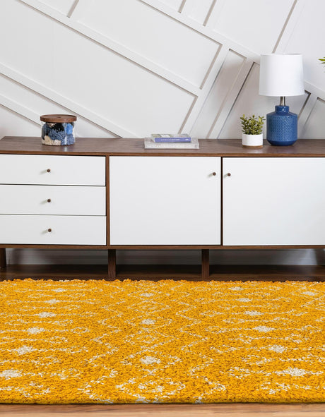 Yellow 7' 10 x 10' Moroccan Trellis Shag Oval Area Rug Thick Soft Touch Fluffy & Plush Shaggy Pile 100% Polypropylene Geometric Traditional Carpet for Sale at Rug Engine