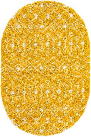 Yellow 5' 3 x 8' Moroccan Trellis Shag Oval Area Rug Thick Soft Touch Fluffy & Plush Shaggy Pile