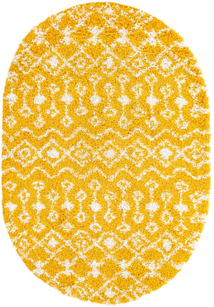 Yellow 4' 1 x 6' 1 Moroccan Trellis Shag Oval Area Rug Thick Soft Touch Fluffy & Plush Shaggy Pile