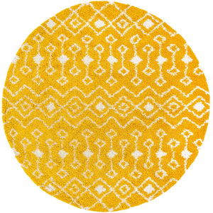 Yellow 10' x 10' Moroccan Trellis Shag Round Area Rug Thick Soft Touch Fluffy & Plush Shaggy Pile