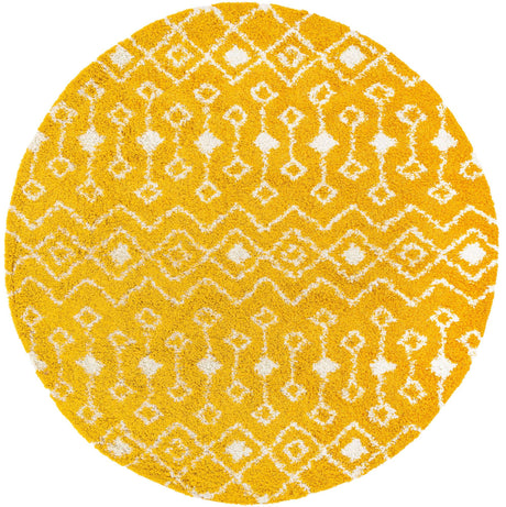Yellow 10' x 10' Moroccan Trellis Shag Round Area Rug Thick Soft Touch Fluffy & Plush Shaggy Pile