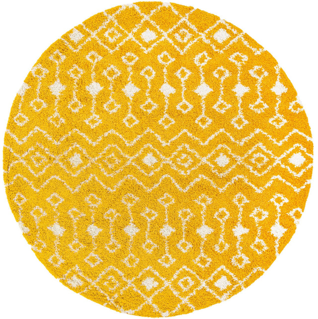 Yellow 10' x 10' Moroccan Trellis Shag Round Area Rug Thick Soft Touch Fluffy & Plush Shaggy Pile