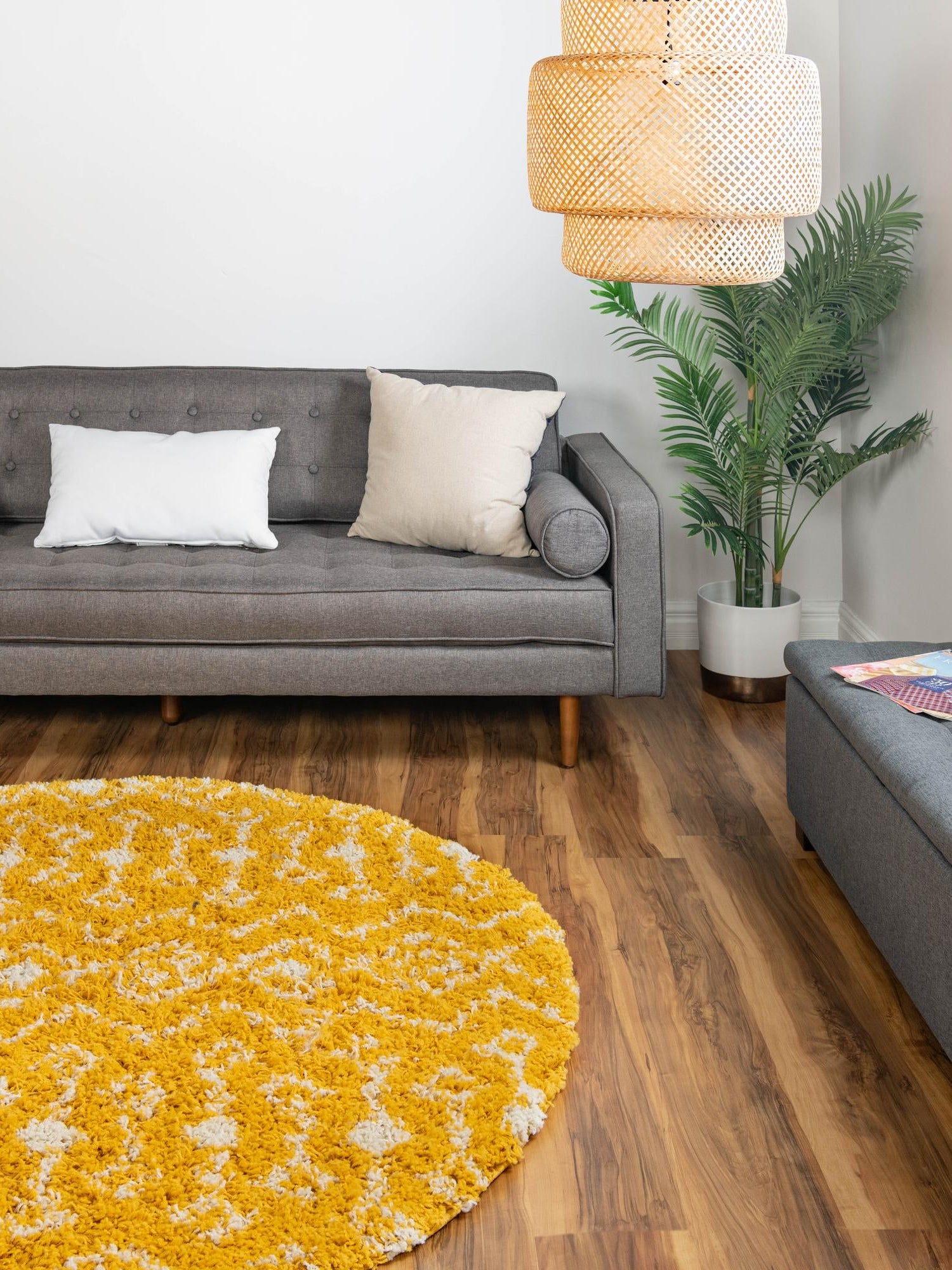 Yellow 7' 10 x 7' 10 Moroccan Trellis Shag Round Area Rug Thick Soft Touch Fluffy & Plush Shaggy Pile 100% Polypropylene Geometric Traditional Carpet for Sale at Rug Engine