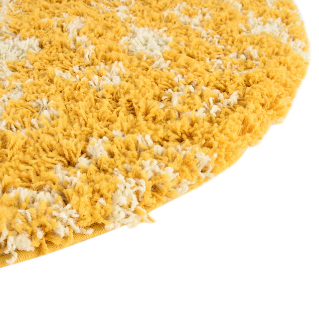 Yellow 6' 1 x 6' 1 Moroccan Trellis Shag Round Area Rug Thick Soft Touch Fluffy & Plush Shaggy Pile
