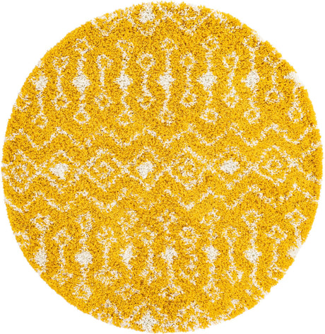 Yellow 5' 3 x 5' 3 Moroccan Trellis Shag Round Rug
