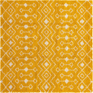 Yellow 10' x 10' Moroccan Trellis Shag Square Rug