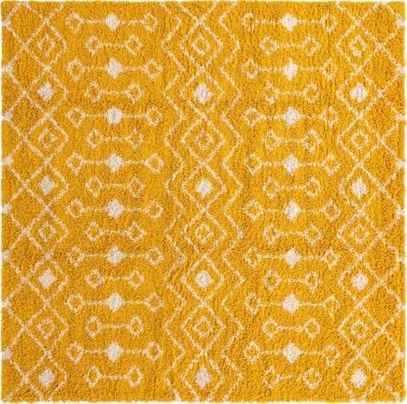 Yellow 10' x 10' Moroccan Trellis Shag Square Rug