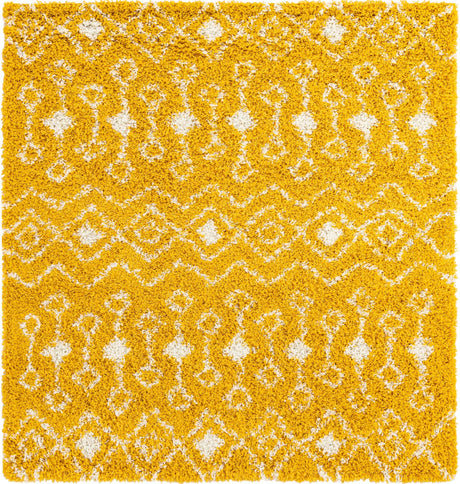 Yellow 6' x 6' Moroccan Trellis Shag Square Rug