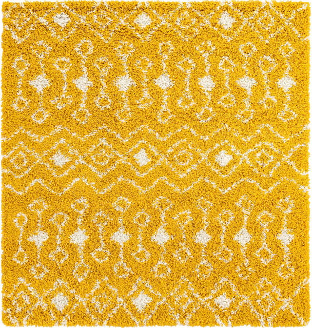 Yellow 6' x 6' Moroccan Trellis Shag Square Rug
