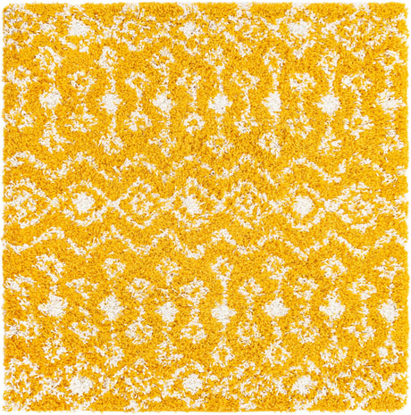 Yellow 4' x 4' Moroccan Trellis Shag Square Rug