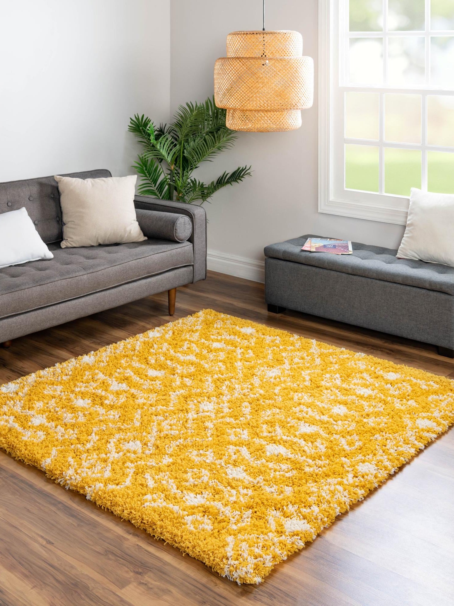 Yellow 7' 10 x 7' 10 Moroccan Trellis Shag Square Area Rug Thick Soft Touch Fluffy & Plush Shaggy Pile 100% Polypropylene Geometric Traditional Carpet for Sale at Rug Engine
