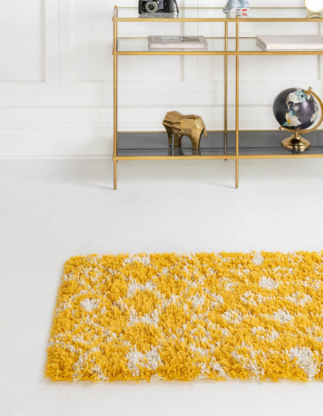 Yellow 2' x 6' 1 Moroccan Trellis Shag Runner Area Rug Thick Soft Touch Fluffy & Plush Shaggy Pile 100% Polypropylene Geometric Traditional Carpet for Sale at Rug Engine