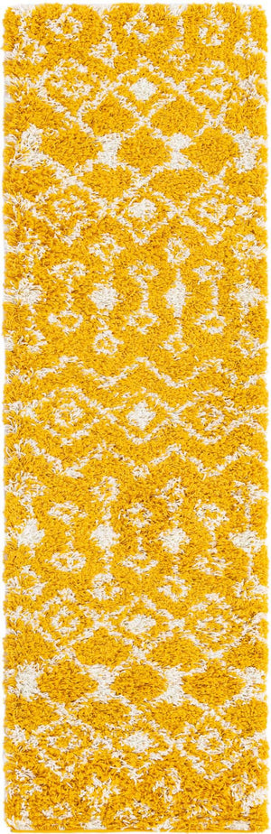 Yellow 2' x 7' 1 Moroccan Trellis Shag Runner Area Rug Thick Soft Touch Fluffy & Plush Shaggy Pile