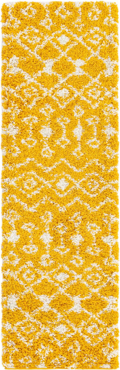 Yellow 2' x 7' Moroccan Trellis Shag Runner Rug