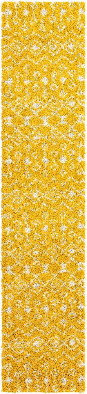 Yellow 2' 7 x 12' Moroccan Trellis Shag Runner Area Rug Thick Soft Touch Fluffy & Plush Shaggy Pile